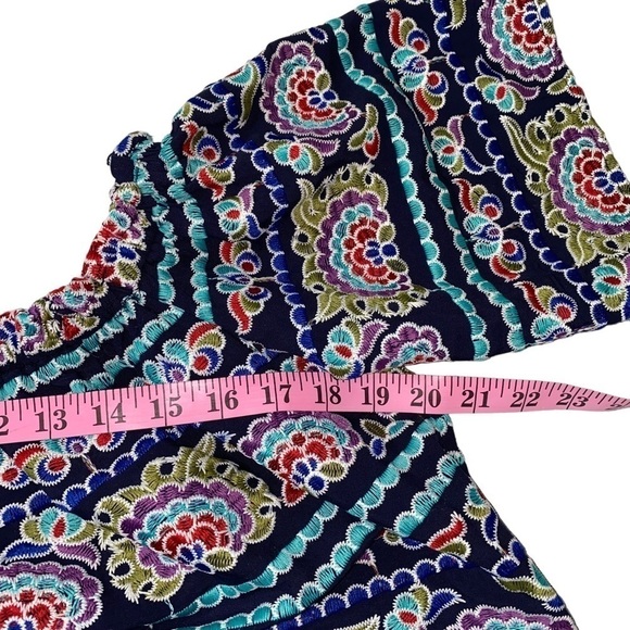 Aqua On/Off-Shoulder Navy w/Floral All-Over Embroidery Colorful Top/Shirt S - Picture 5 of 7